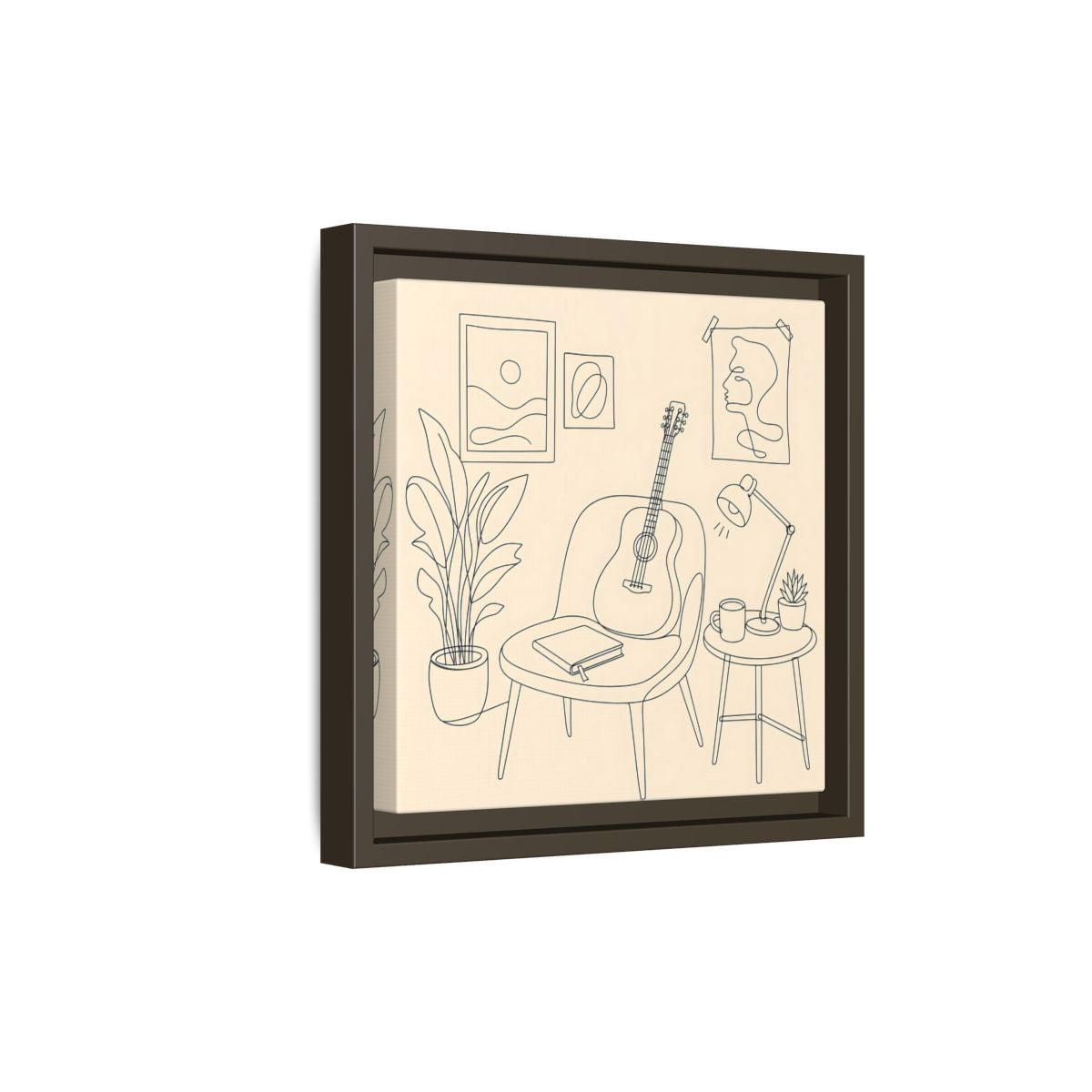 Side Mockup 20. Cozy Guitar Reading Nook shown as framed canvas print