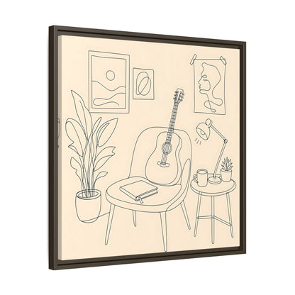 Side Mockup 27. Cozy Guitar Reading Nook shown as framed canvas print