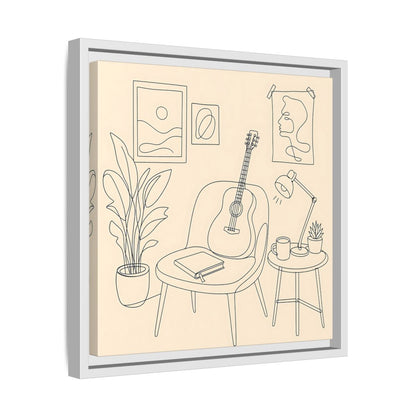 Side Mockup 28. Cozy Guitar Reading Nook shown as framed canvas print