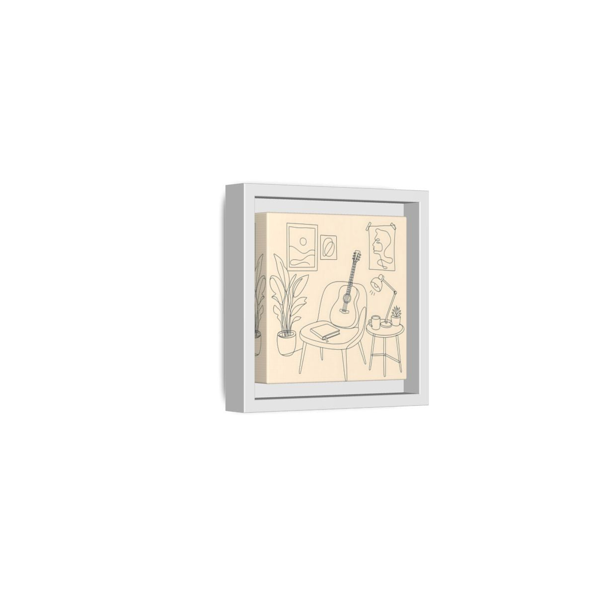 Side Mockup 22. Cozy Guitar Reading Nook shown as framed canvas print