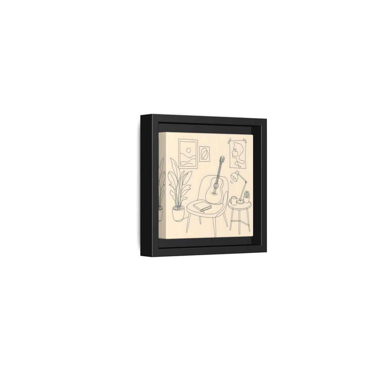 Side Mockup 24. Cozy Guitar Reading Nook shown as framed canvas print