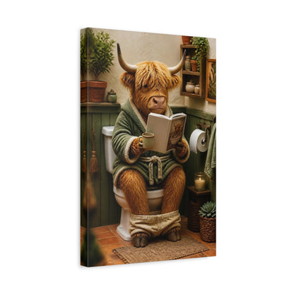 Side Mockup 4. Cozy Highland Cow Reading shown as canvas print