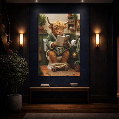 Mockup 4. Cozy Highland Cow Reading shown as canvas print