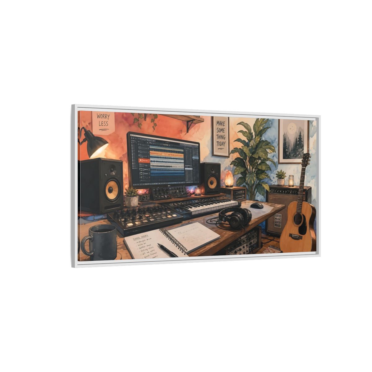 Side Mockup 3. Cozy Home Music Studio shown as framed canvas print