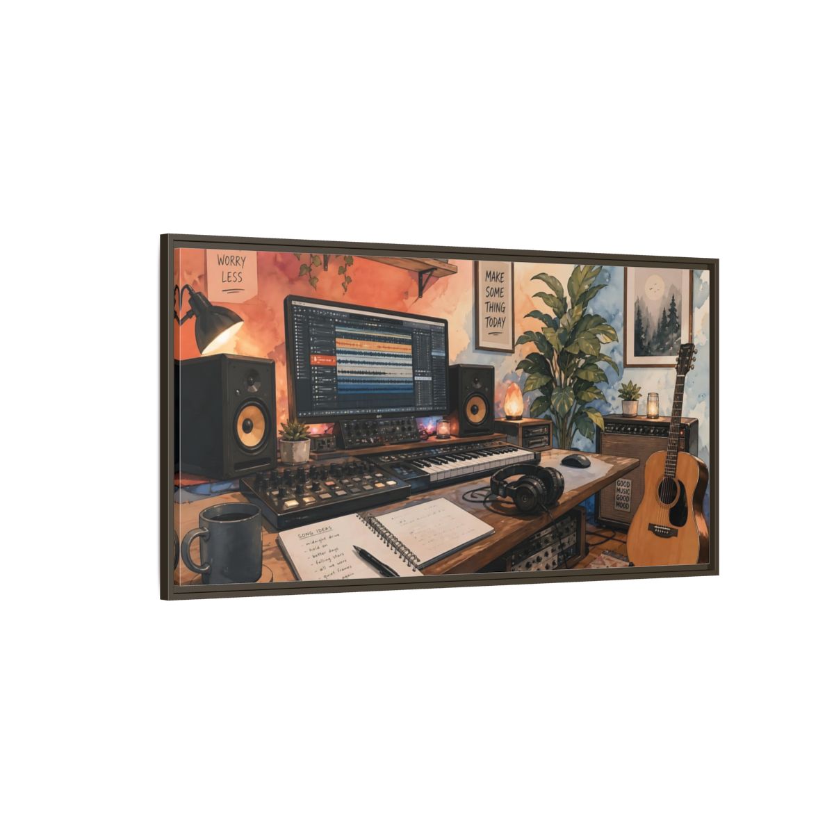 Side Mockup 4. Cozy Home Music Studio shown as framed canvas print