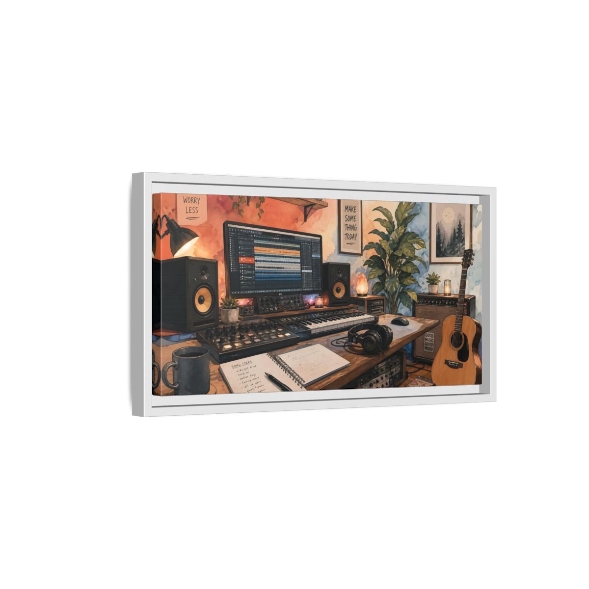 Side Mockup 6. Cozy Home Music Studio shown as framed canvas print