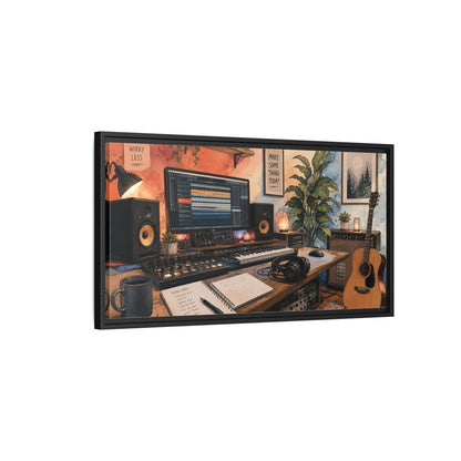 Side Mockup 2. Cozy Home Music Studio shown as framed canvas print