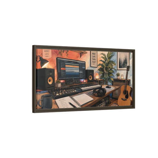 Main Mockup. Cozy Home Music Studio shown as framed canvas print