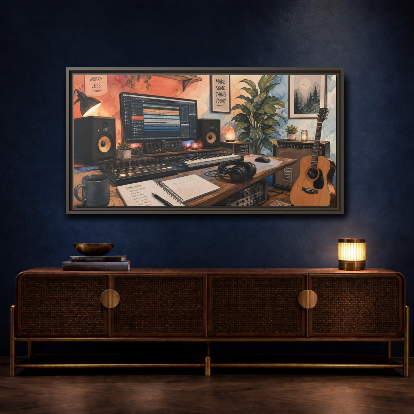 Mockup 4. Cozy Home Music Studio shown as framed canvas print