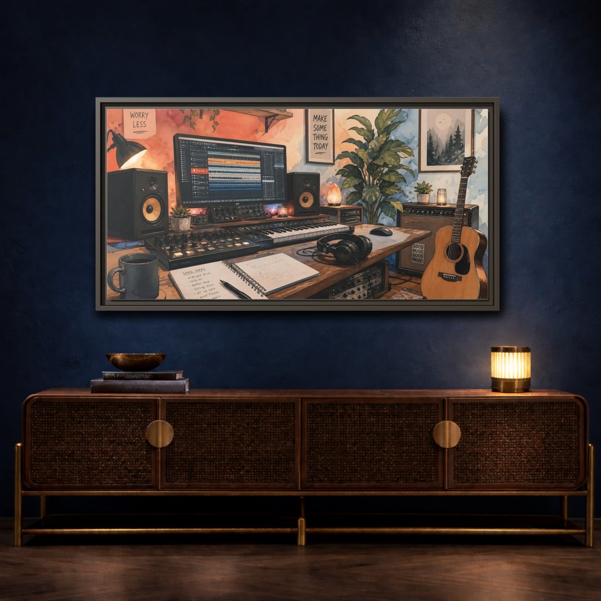 Mockup 4. Cozy Home Music Studio shown as framed canvas print