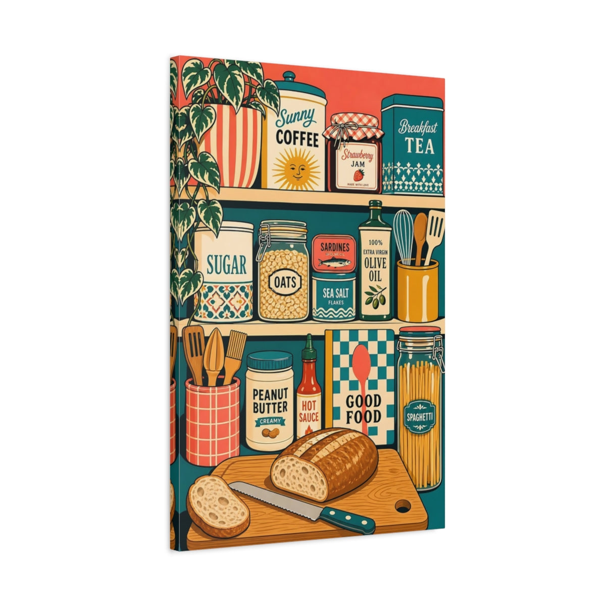 Side Mockup 2. Cozy Kitchen Pantry shown as canvas print