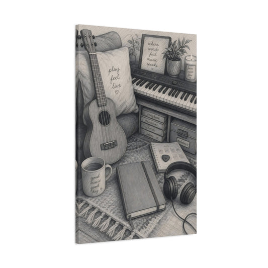 Main Mockup. Cozy Music Nook shown as canvas print