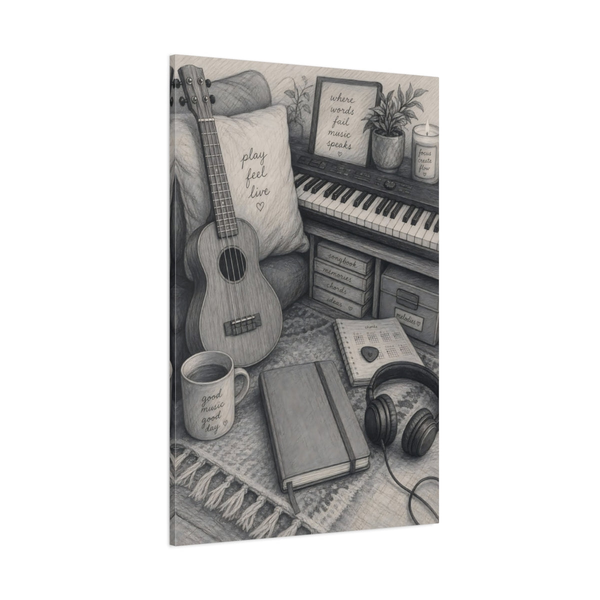 Side Mockup 1. Cozy Music Nook shown as canvas print