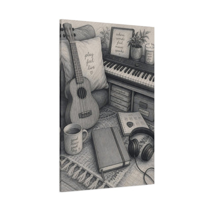 Side Mockup 1. Cozy Music Nook shown as canvas print
