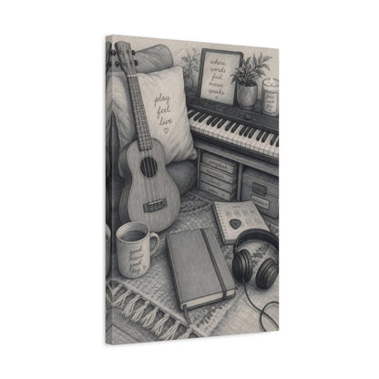 Side Mockup 3. Cozy Music Nook shown as canvas print