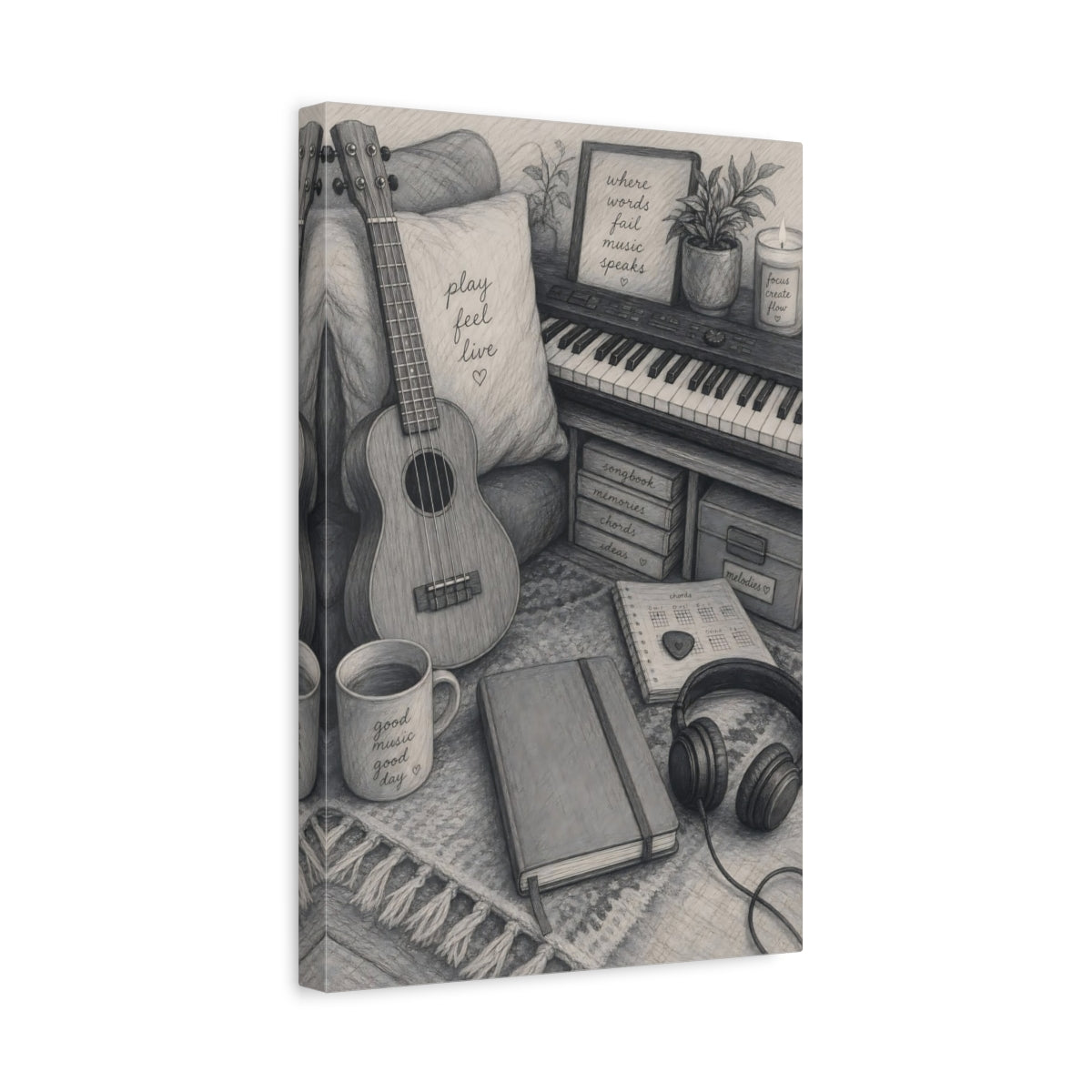 Side Mockup 4. Cozy Music Nook shown as canvas print