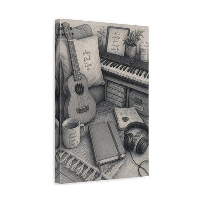 Side Mockup 4. Cozy Music Nook shown as canvas print