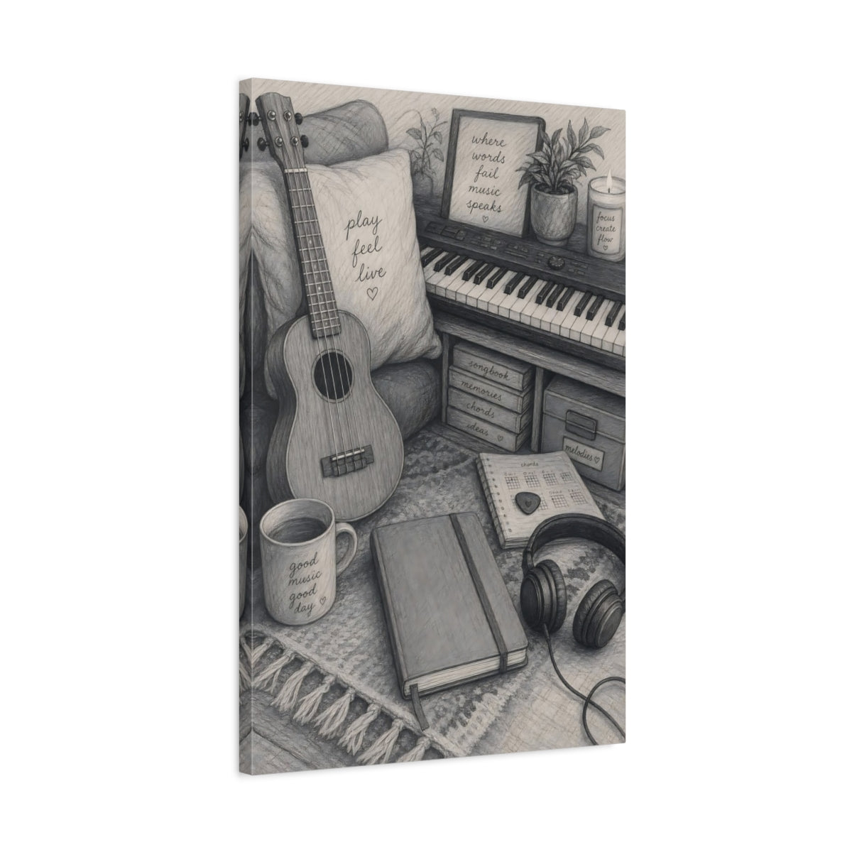 Side Mockup 2. Cozy Music Nook shown as canvas print