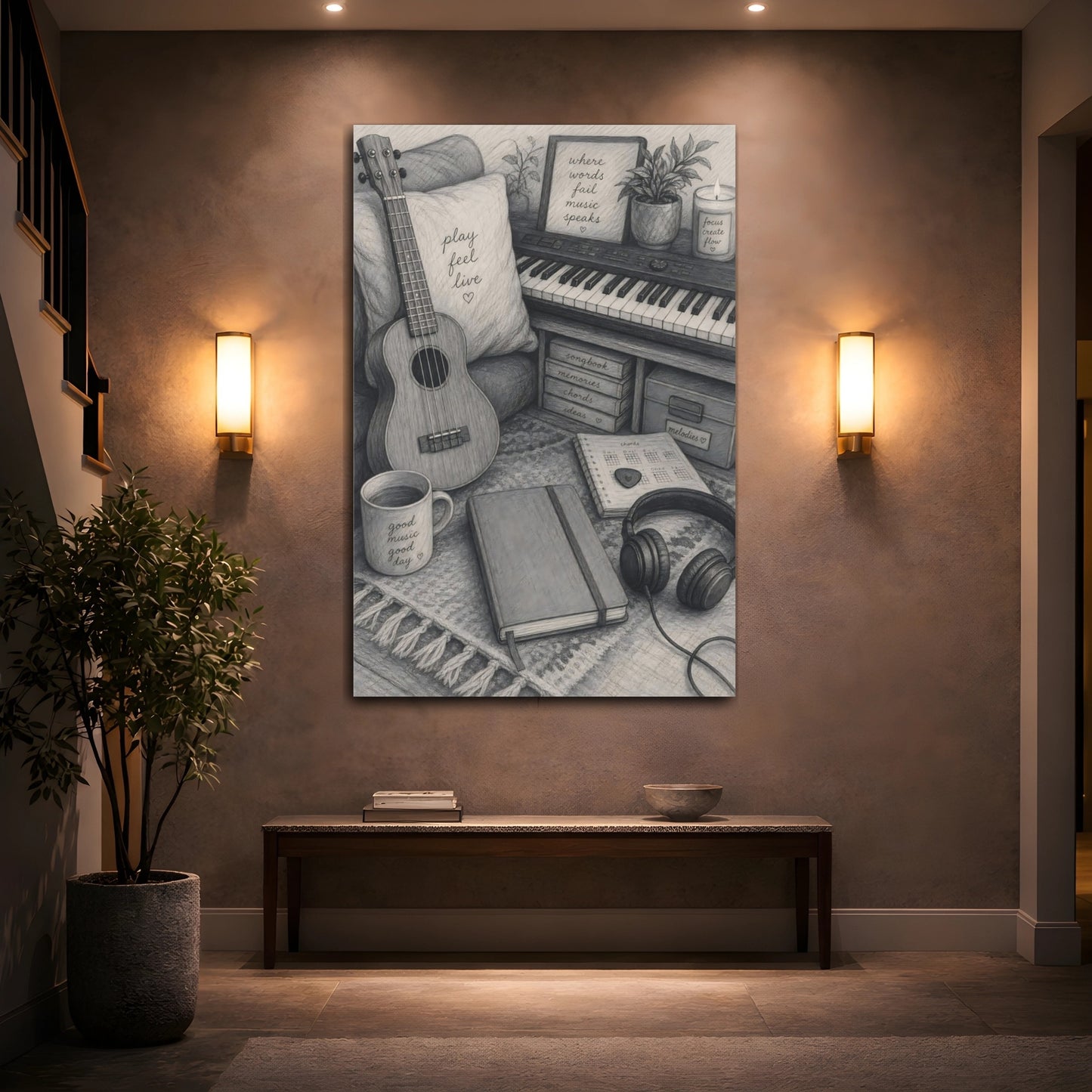 Mockup 2. Cozy Music Nook shown as canvas print