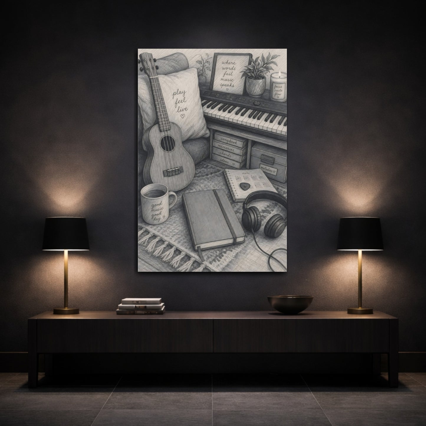 Mockup 3. Cozy Music Nook shown as canvas print