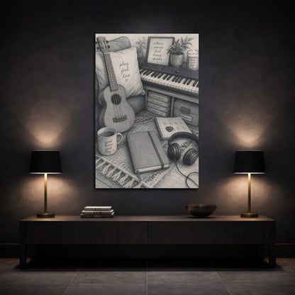 Mockup 3. Cozy Music Nook shown as canvas print