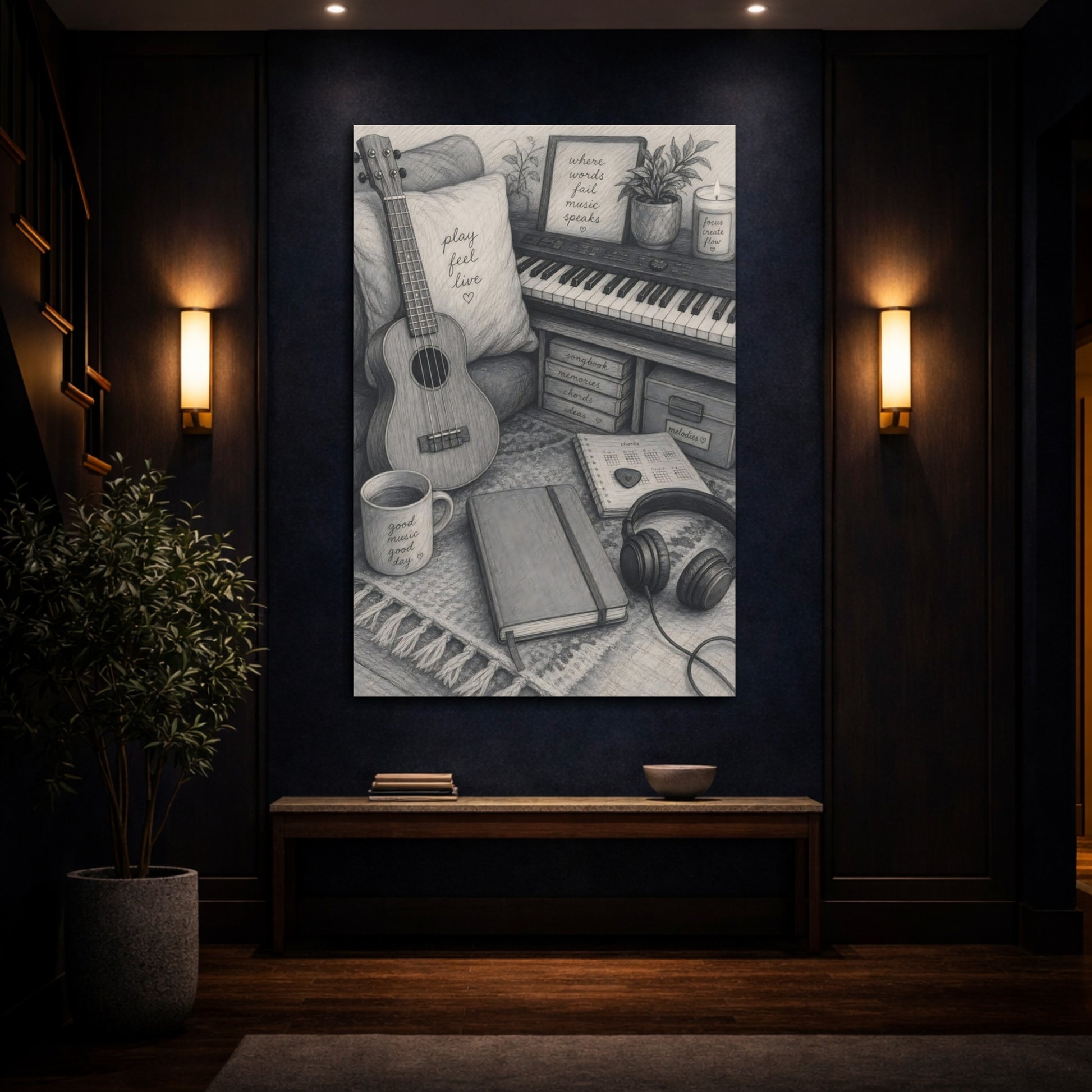 Mockup 4. Cozy Music Nook shown as canvas print