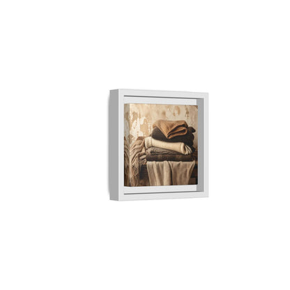 Side Mockup 22. Cozy Neutral Blanket Stack shown as framed canvas print