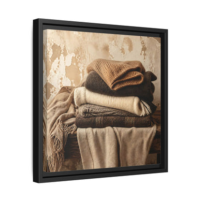 Side Mockup 32. Cozy Neutral Blanket Stack shown as framed canvas print