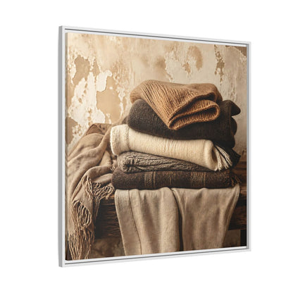 Side Mockup 4. Cozy Neutral Blanket Stack shown as framed canvas print