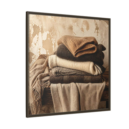 Side Mockup 5. Cozy Neutral Blanket Stack shown as framed canvas print
