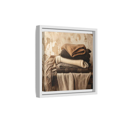 Side Mockup 19. Cozy Neutral Blanket Stack shown as framed canvas print