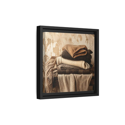 Side Mockup 21. Cozy Neutral Blanket Stack shown as framed canvas print