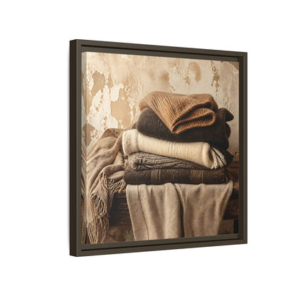 Side Mockup 14. Cozy Neutral Blanket Stack shown as framed canvas print