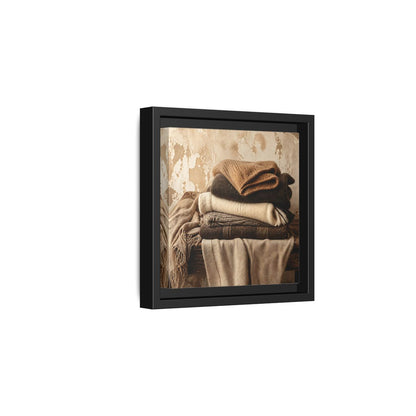 Side Mockup 3. Cozy Neutral Blanket Stack shown as framed canvas print