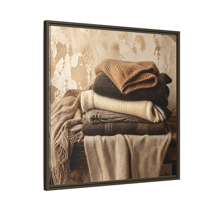 Side Mockup 8. Cozy Neutral Blanket Stack shown as framed canvas print