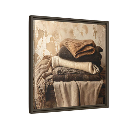 Side Mockup 11. Cozy Neutral Blanket Stack shown as framed canvas print