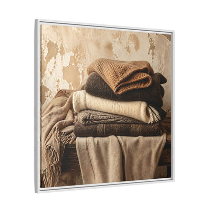 Side Mockup 25. Cozy Neutral Blanket Stack shown as framed canvas print
