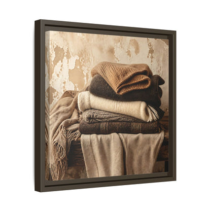 Side Mockup 29. Cozy Neutral Blanket Stack shown as framed canvas print