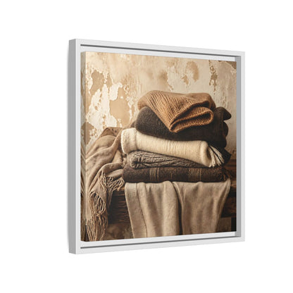 Side Mockup 13. Cozy Neutral Blanket Stack shown as framed canvas print