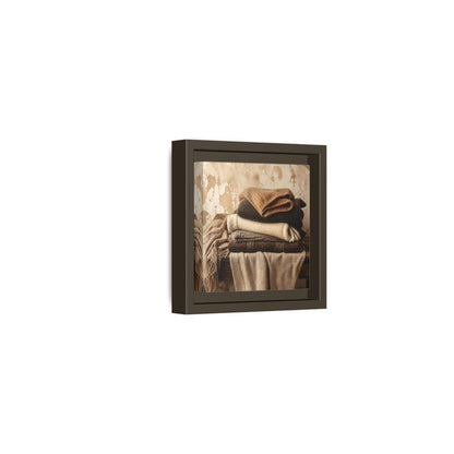 Side Mockup 23. Cozy Neutral Blanket Stack shown as framed canvas print