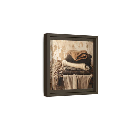 Side Mockup 2. Cozy Neutral Blanket Stack shown as framed canvas print