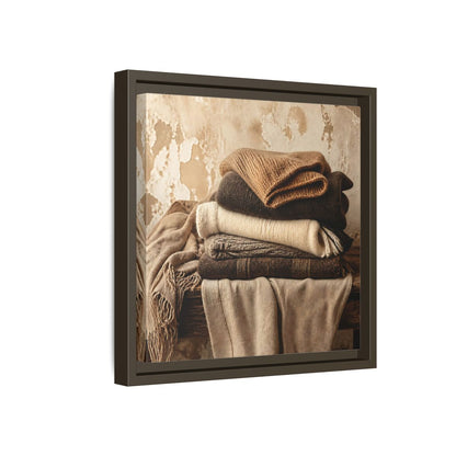 Side Mockup 17. Cozy Neutral Blanket Stack shown as framed canvas print