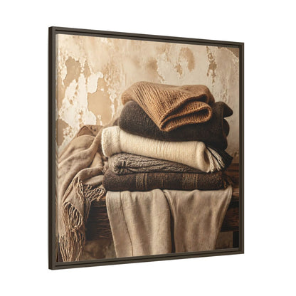 Main Mockup. Cozy Neutral Blanket Stack shown as framed canvas print