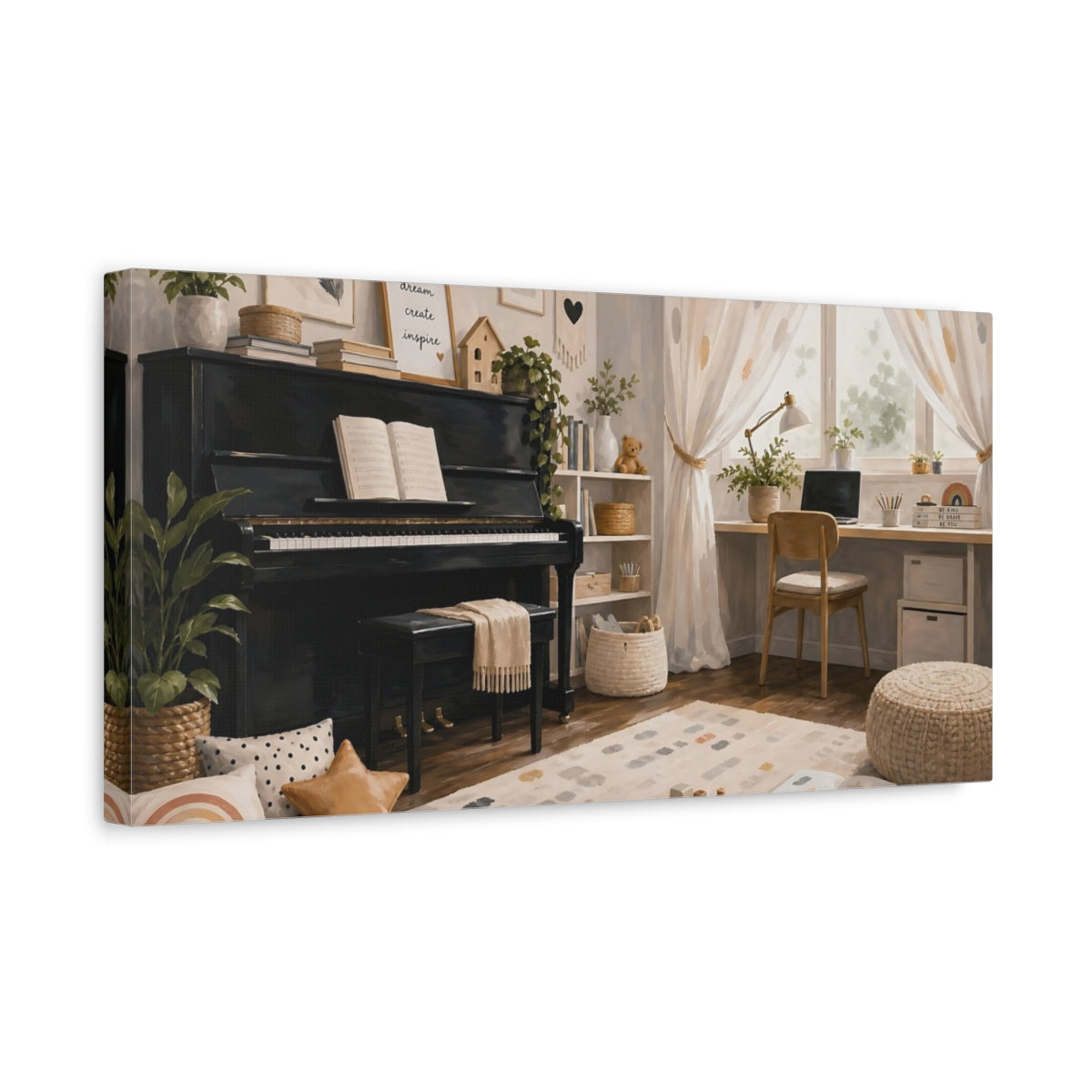 Side Mockup 3. Cozy Piano Playroom shown as canvas print