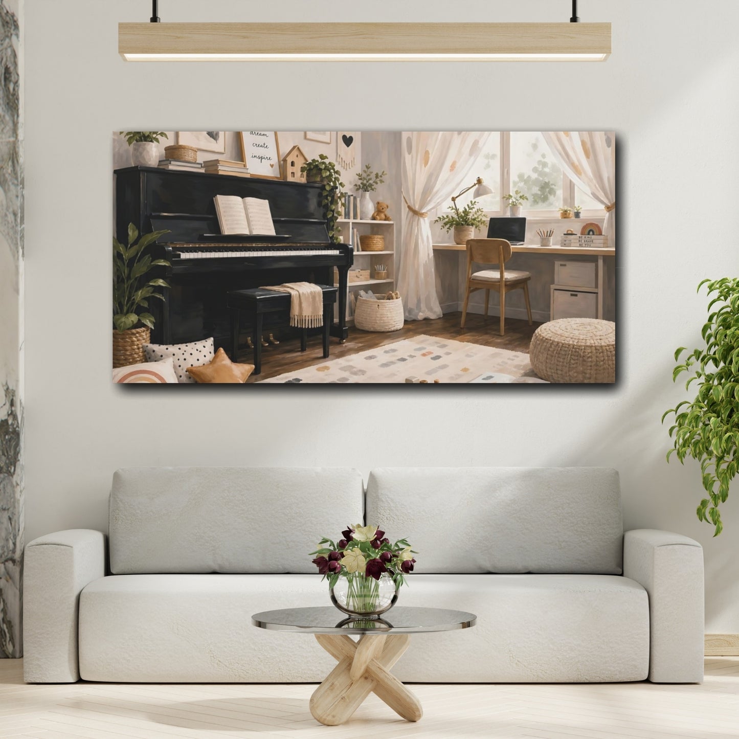 Mockup 2. Cozy Piano Playroom shown as canvas print