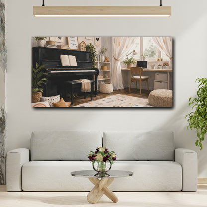 Mockup 2. Cozy Piano Playroom shown as canvas print