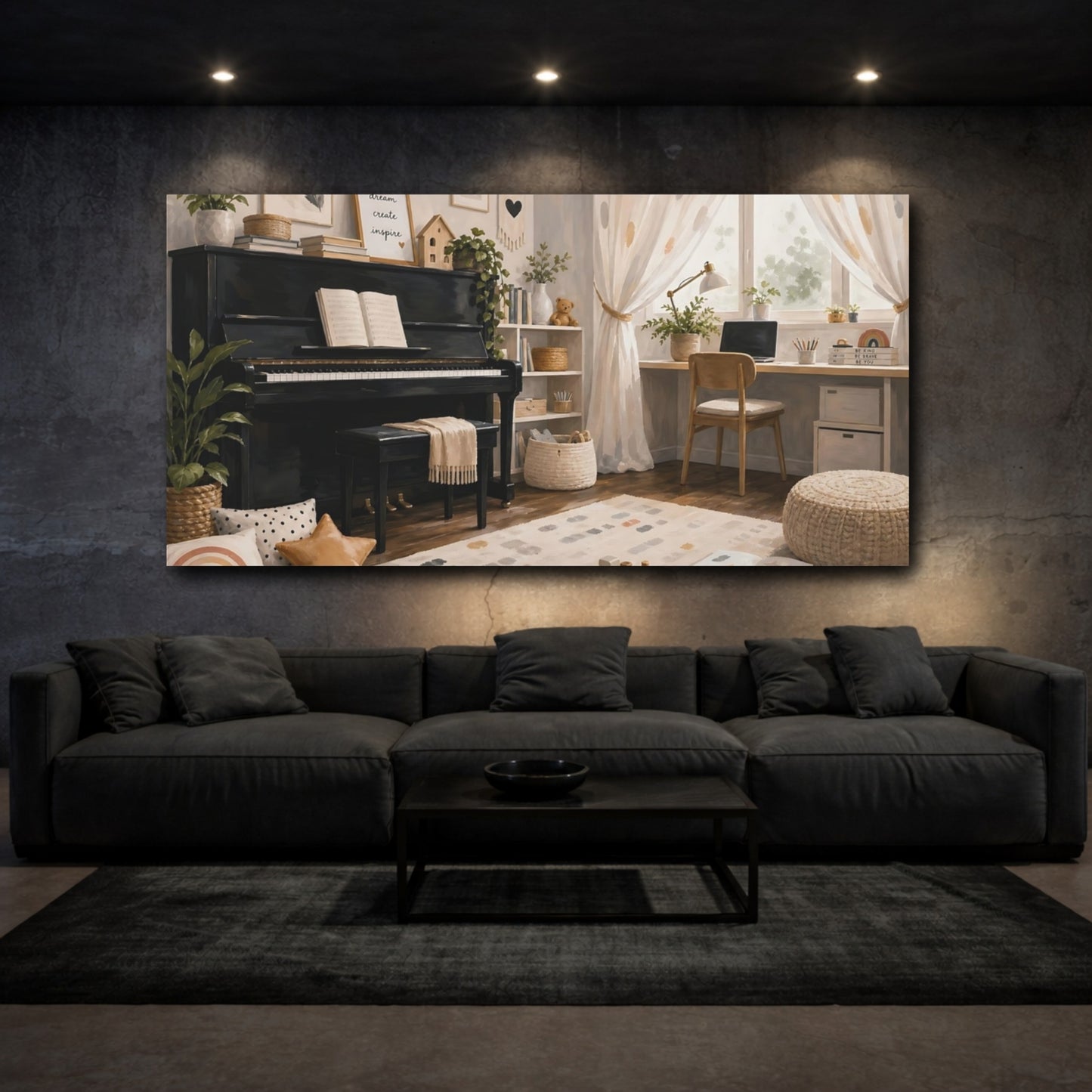 Mockup 3. Cozy Piano Playroom shown as canvas print