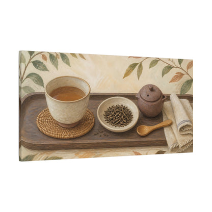 Main Mockup. Cozy Rustic Tea Tray shown as canvas print