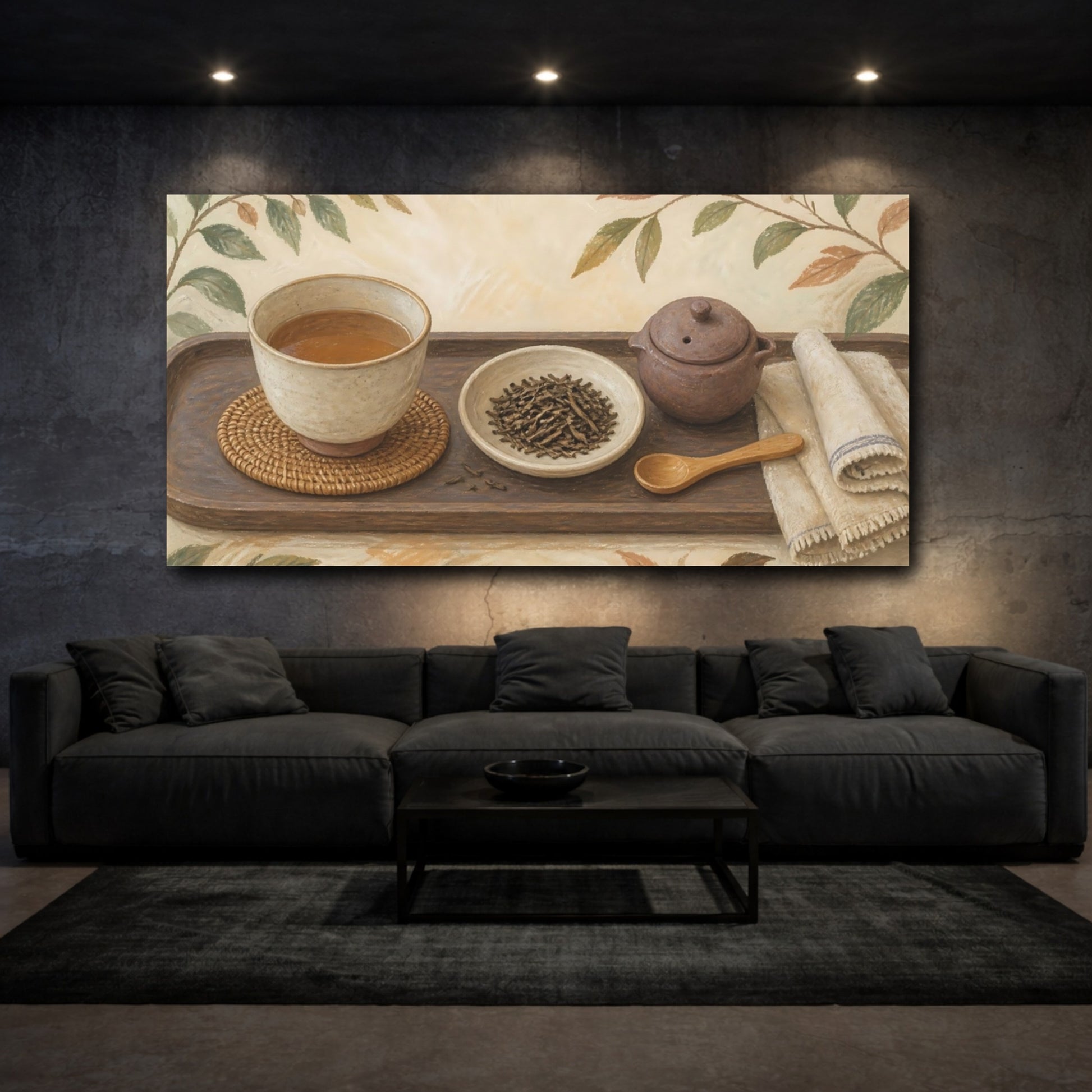 Mockup 3. Cozy Rustic Tea Tray shown as canvas print