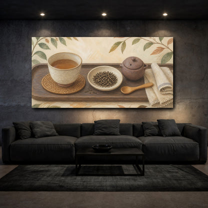 Mockup 3. Cozy Rustic Tea Tray shown as canvas print